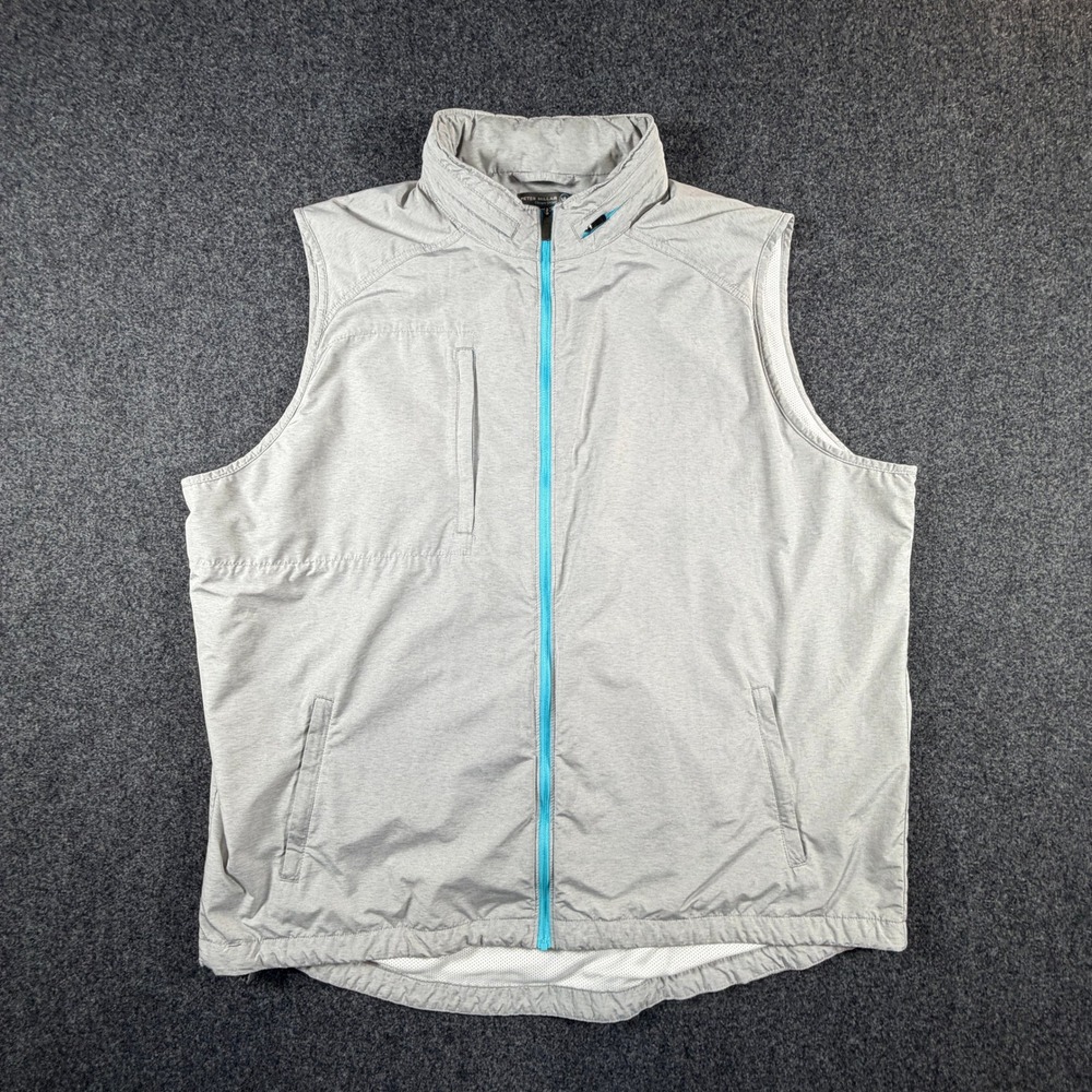 Peter Millar Crown Sport Mens XXL Grey Performance Vest Stowaway Hood Full Zip
